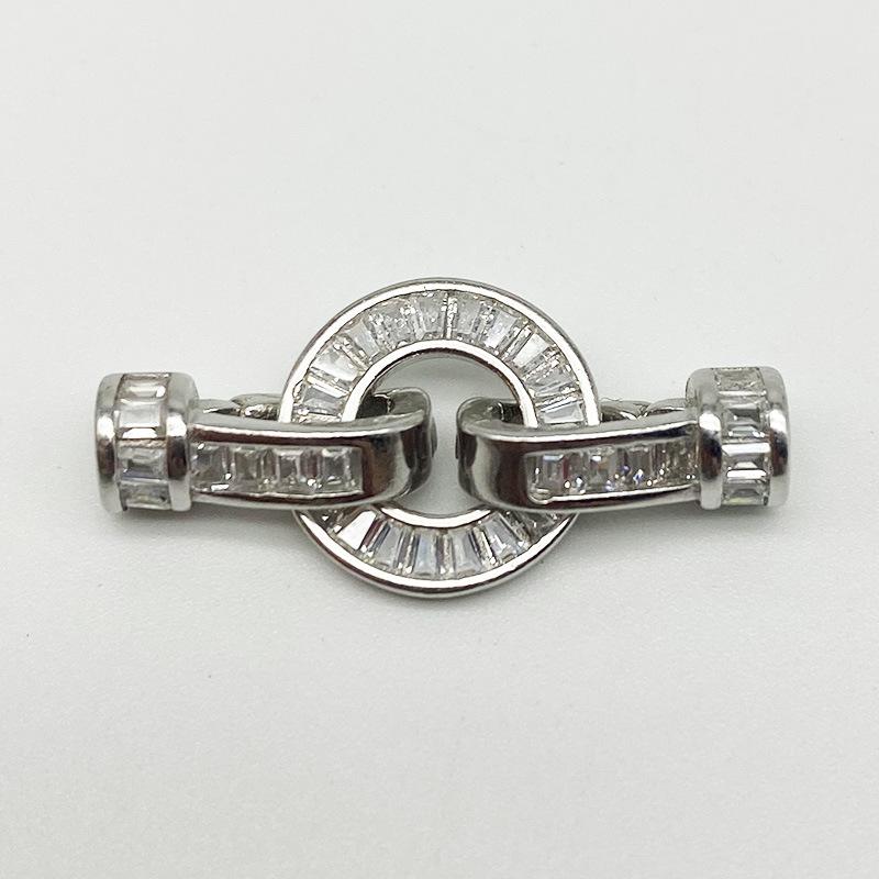 S925 Sterling Silver Universal Round Clasp with Square Zirconia for Necklace, Bracelet, or Pearl Chain 925 Sterling Silver
