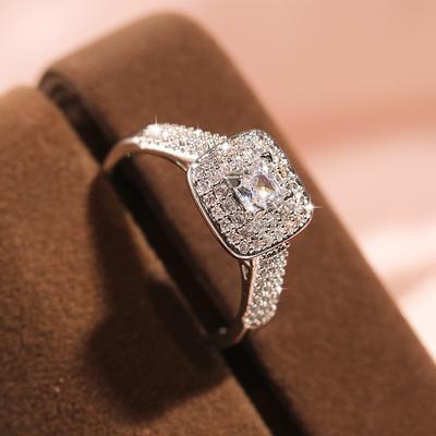 Luxury  Sterling  Rings for Women Wedding Band Square Zircon Party Engagement Ring Eternity Jewelry