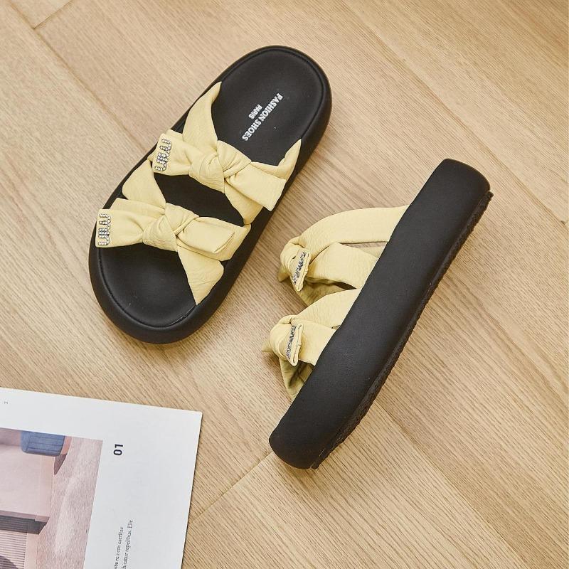 New thick-soled cool slippers for women's fashion and versatile bow open-toed women's casual one-word slippers trendy shoes
