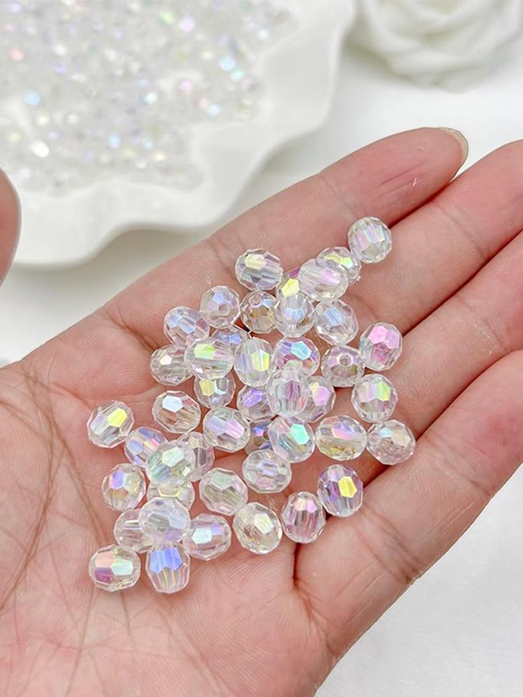 Acrylic Faceted Crystal Beads Transparent Loose Spacer Craft Beads for DIY Bracelet Necklace Jewelry Making Bags Decoration
