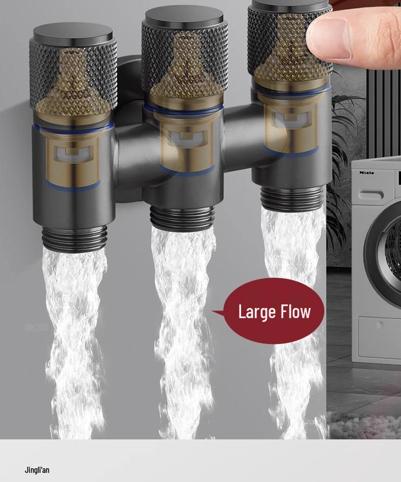 All-Copper Three-Way Diverter Valve with Triple Control Angle Faucet