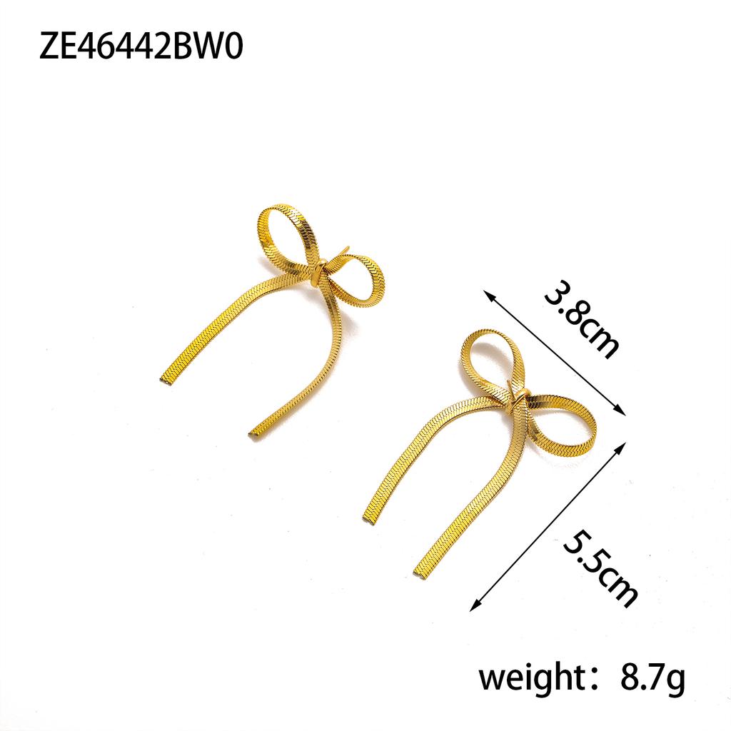 CARLIDANA Trendy Gold Plated Stainless Steel Necklaces Bow Necklace Bow Earrings Choker Snake Chain Necklace Set for Women