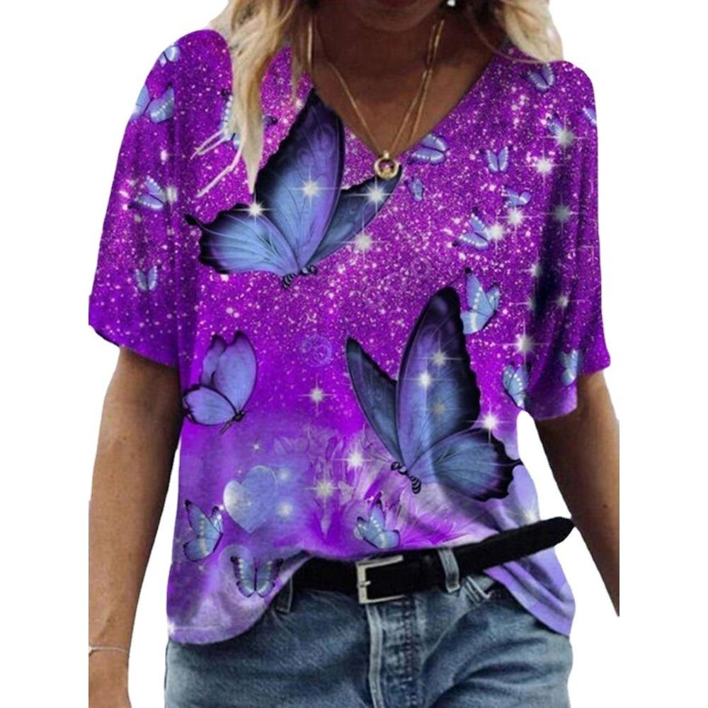Summer Cat Butterfly 3D Printed Women's T-shirt Retro Street Wear T-shirt