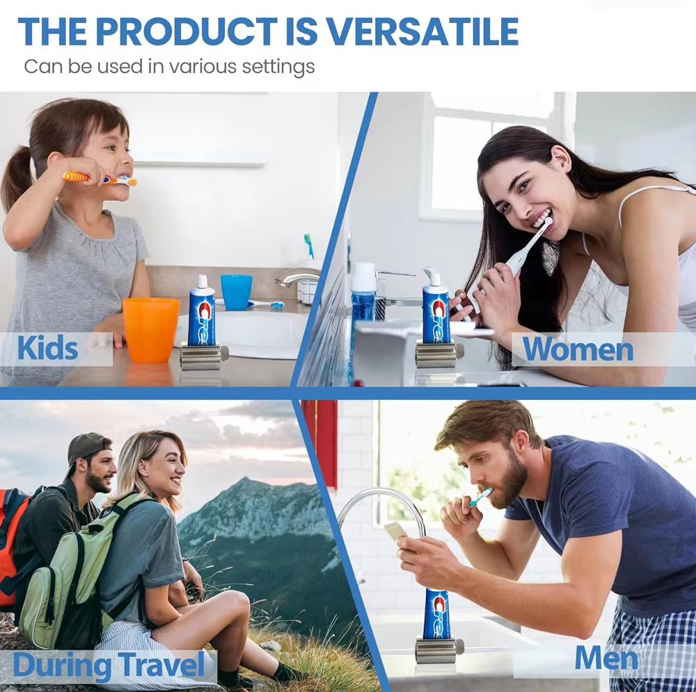 1Pcs Toothpaste Squeezer Stainless Steel Tube Squeezer Rollers Toothpaste Tube Wringer Seat Holder Stand Bathroom Safety Aids