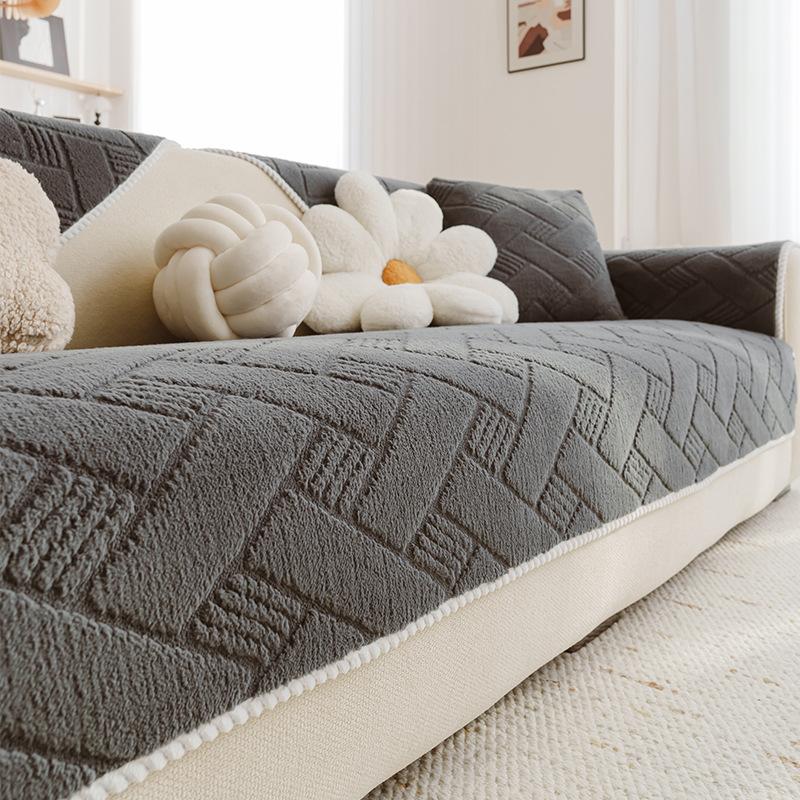 

Light Luxury High-end Sofa Cover Fabric One Piece Anti Slip Straight Row Sofa Cushion Cover Warm Autumn and Winter Styles 70x70cm світло-сірий колір
