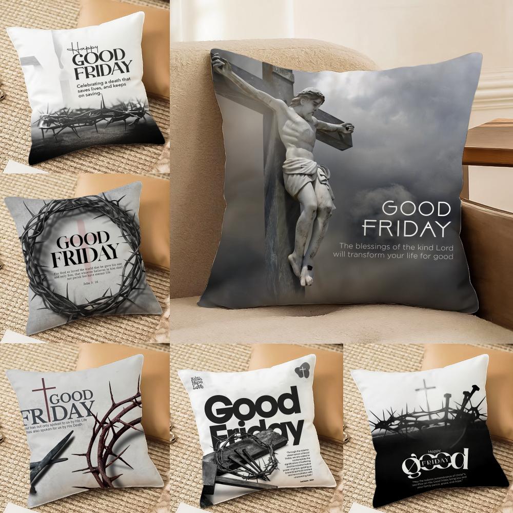 Good Friday Christ Cushion Cover Silky Short Plush Invisible Zipper Dustproof Sofa Pillow Case for Home Decor