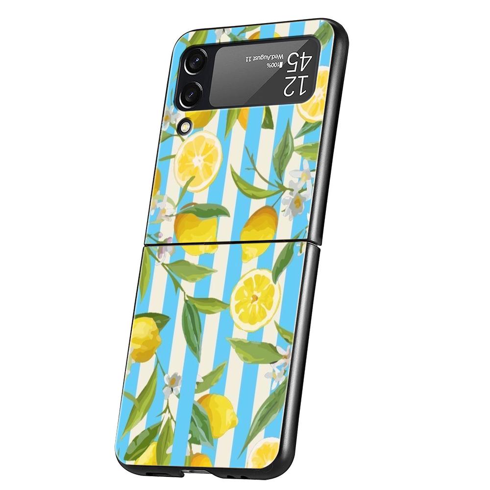 Luxus Handyhülle Für Samsung Galaxy Z Flip 3 4 5 6 Hartes Faltbares PC Für Samsung Z Flip3 Flip4 Flip5 Cover Retro Frucht Zitrone