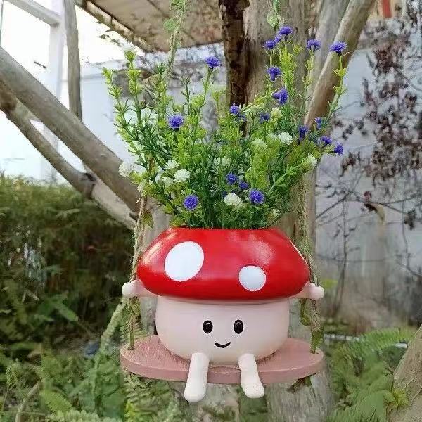 Cute Cartoon Character Smiling Face Hanging Flower Pot Resin Crafts Suitable for Garden Decoration