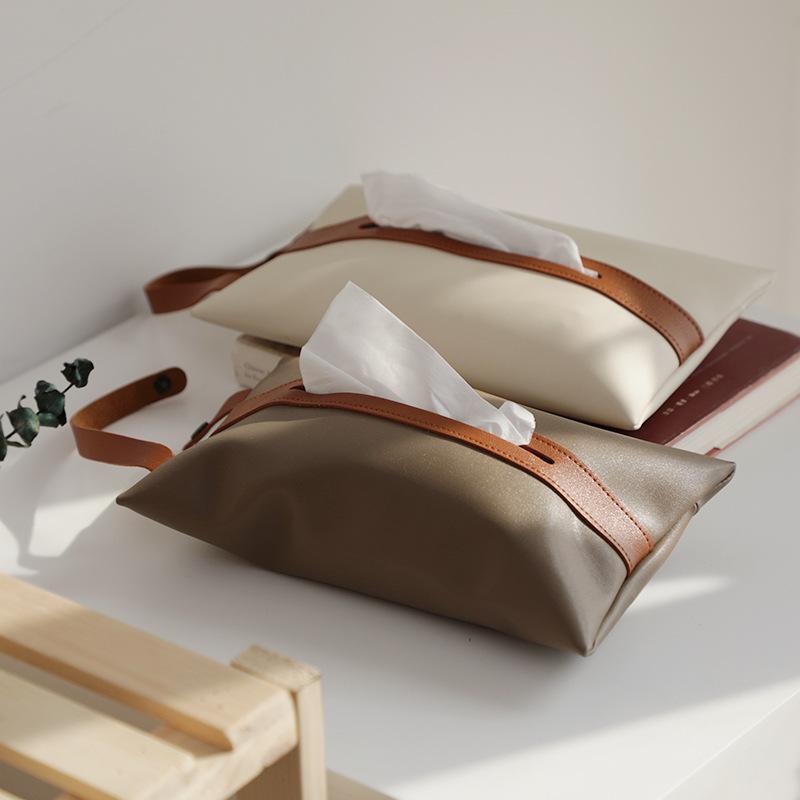 

Light Luxury Hanging Tissue Holder Case Box Pu Leather Home Car Towel Napkin Papers Dispenser Holder Box Case Table Decoration