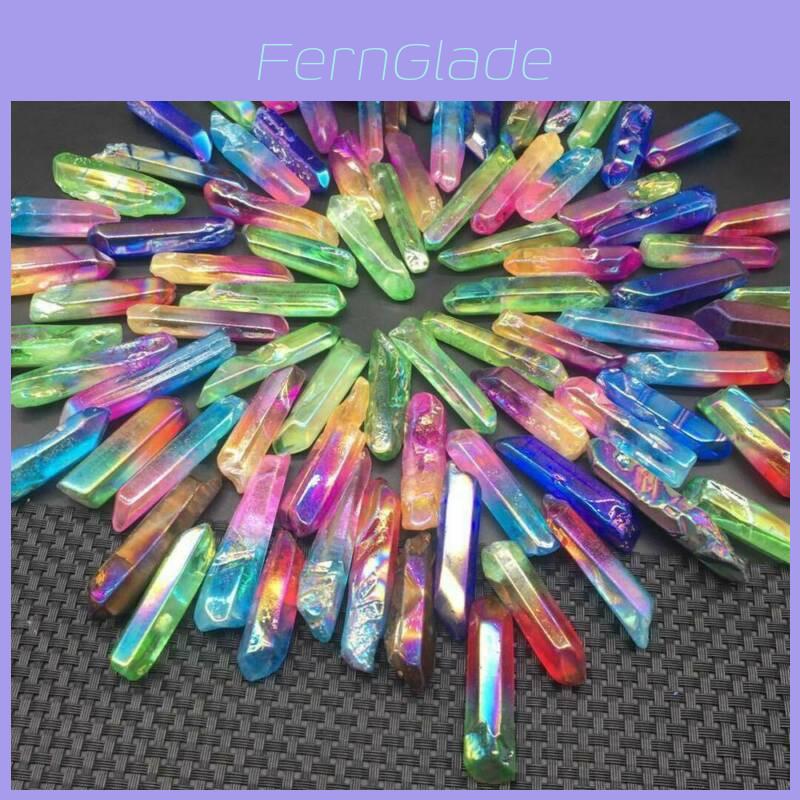 Beautiful Titanium Plating Rainbow Aura Quartz Crystal Point Healing Ornaments 100g Set