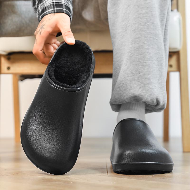 Zimowe Męskie Bawełniane Buty Antypoślizgowe Miękka Podeszwa Skórzana Powierzchnia Para Wodoodporne Wewnętrzne Ciepłe Polarowe Wygodne Bawełniane Kapcie