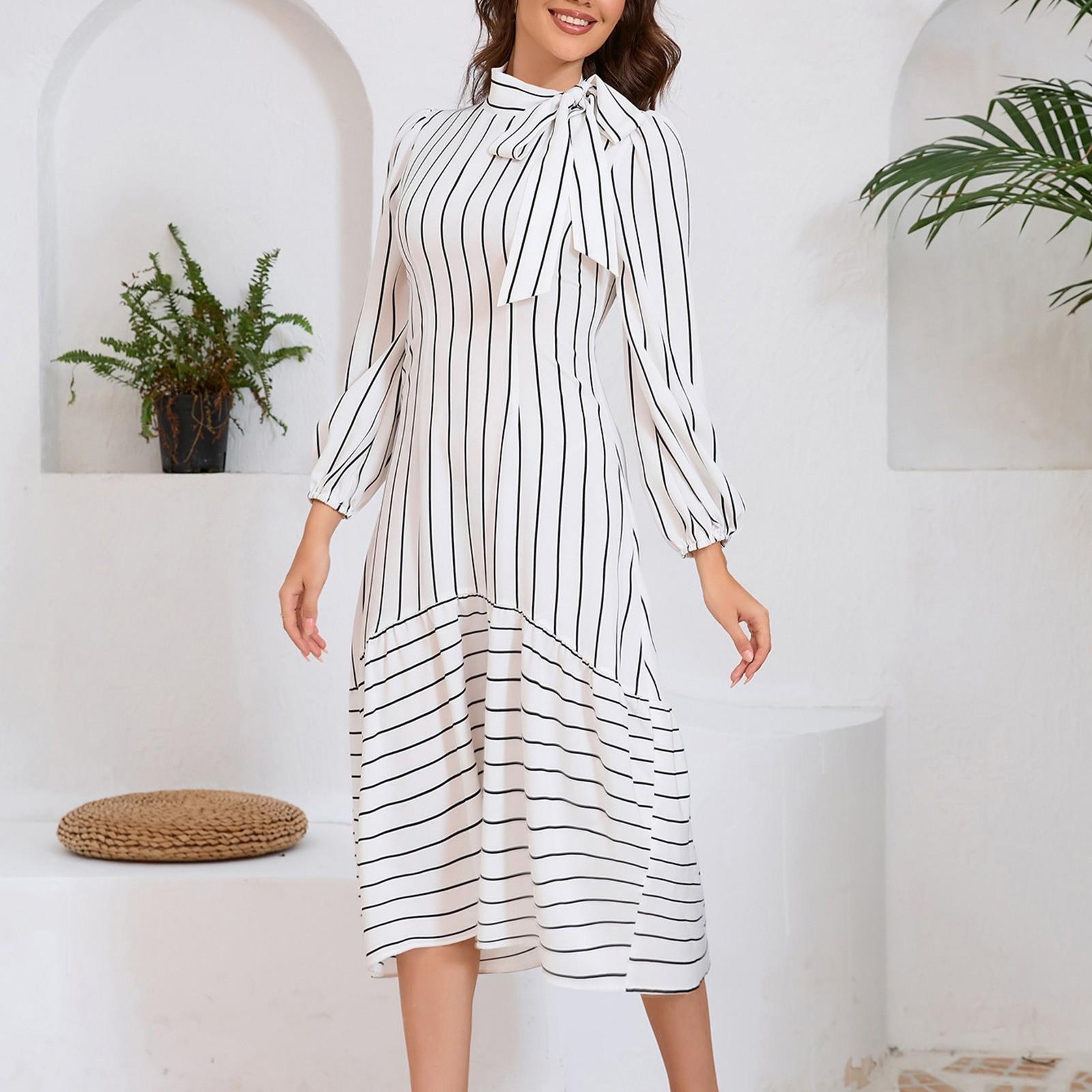 

Женские осенние платья с длинными рукавами и полосками XL белый