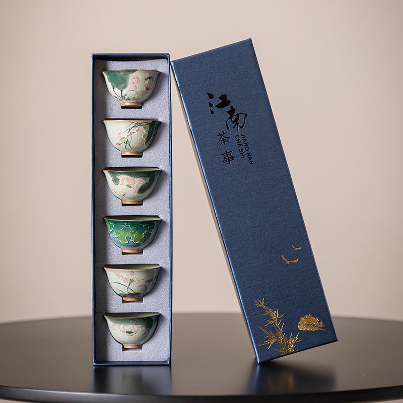 

Чайная чашка Brother kiln, набор из 6 чашек, расписанный вручную чайный сервиз кунг-фу, фарфоровая мастер-чашка, подарочная коробка, чайные чашки, деловые подарки <200ml