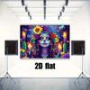 Magic Starry night scene background cloth - Bright sunflowers, candles and purple roses - Death Day inspired party decoration