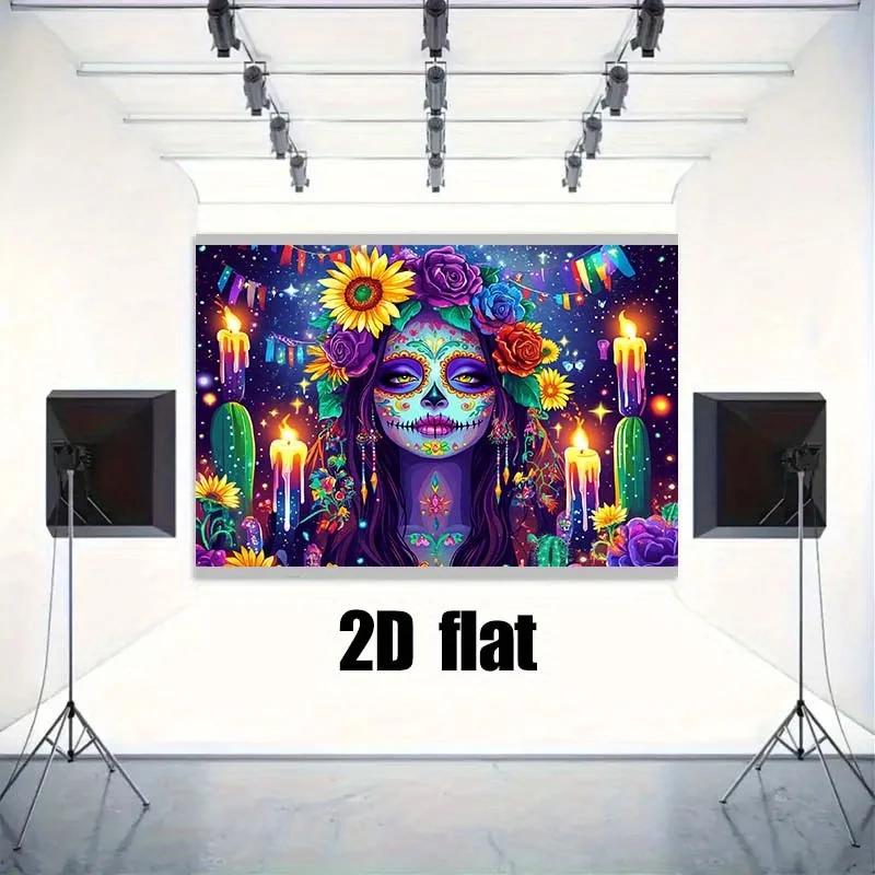 Magic Starry night scene background cloth - Bright sunflowers, candles and purple roses - Death Day inspired party decoration