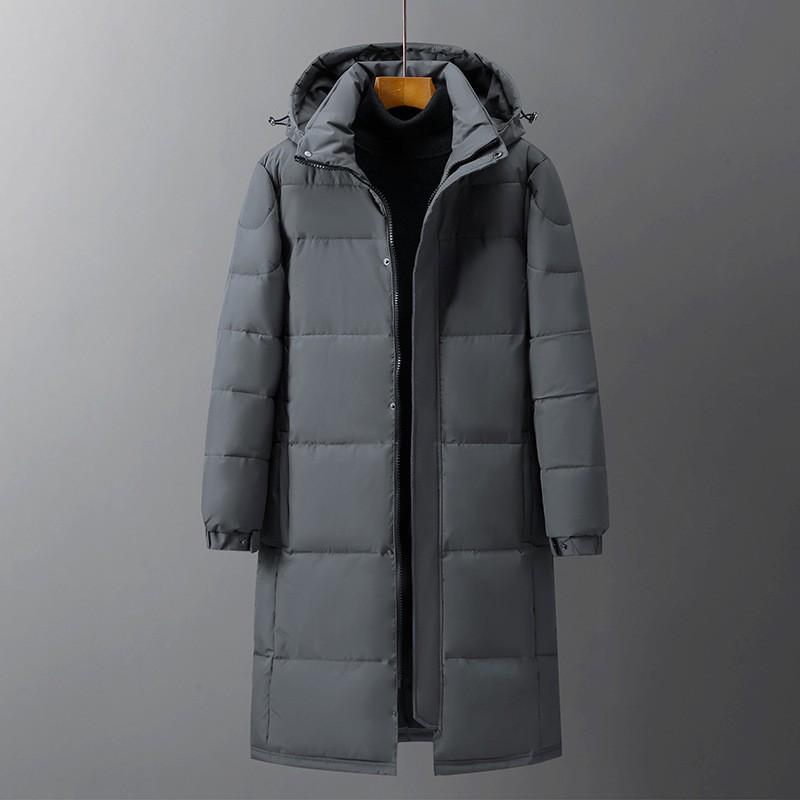 Mens Long Winter Down Coat With Graphene Lining Hooded Over-Knee Warm Jacket Cold Weather Outdoor Use