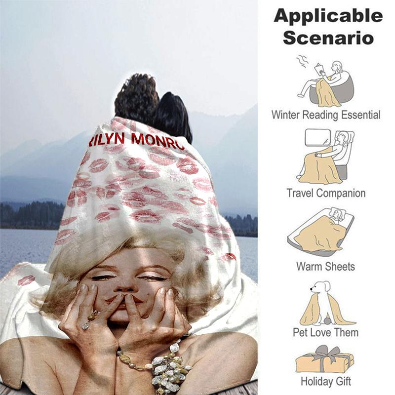 1pc Marilyn Monroe with Kiss Marks on Background print print blanket soft bedding sofa bedroom home decor fan goods q94