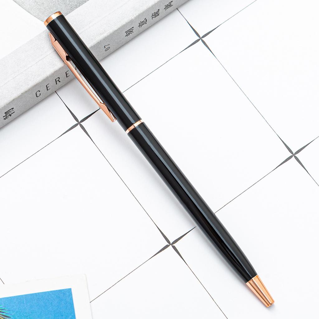 100Pcs/Lot New Slim Metal Ballpoint Pens Rose Gold Silver Advertising High Quality School Office Supplies Free Customized Logo