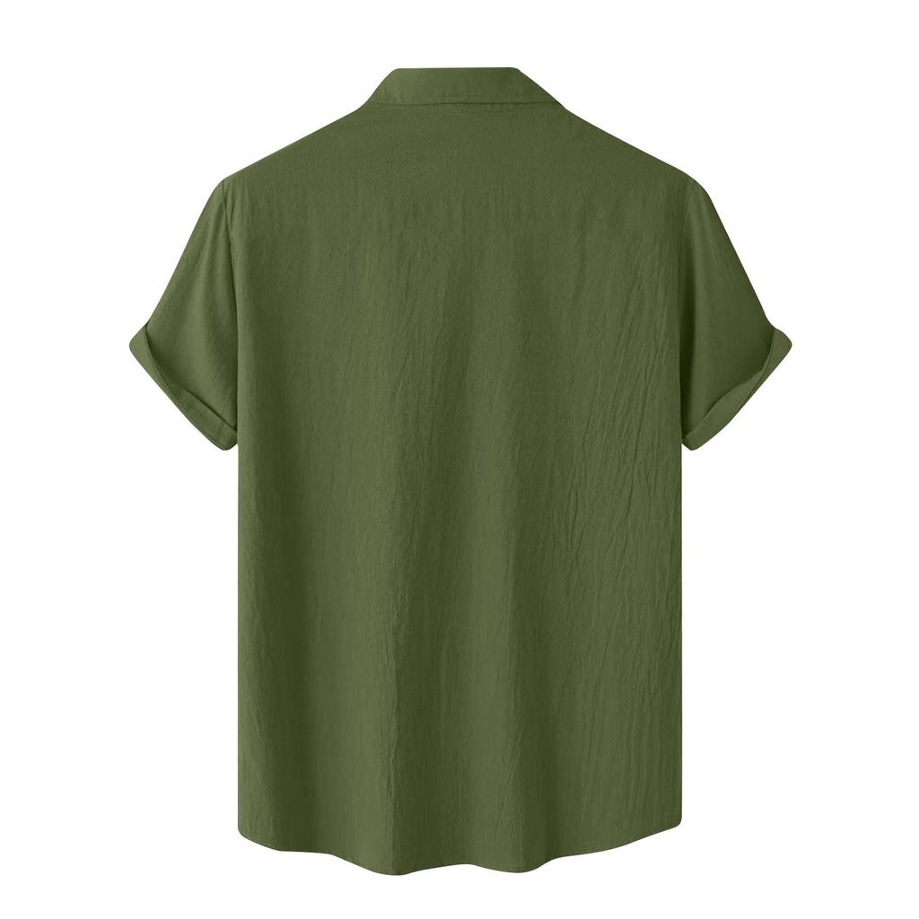 Men's Double Pocket Cotton And Linen Leisure Holiday Short-sleeved Shirt