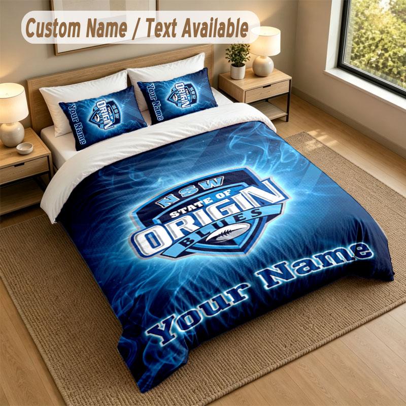 Bedding Set 1 Duvet Cover 2 Pillowcases NSW Blues logo Print Soft Bed Linen Bedroom Decor