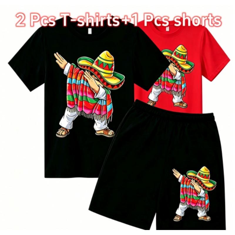 Fashion Cartoon Characters with Cool Stylish Designs Print Outdoor Street Kids T-shirt and Shorts Summer Home Casual Outfit Boy and Girl's Sports Set