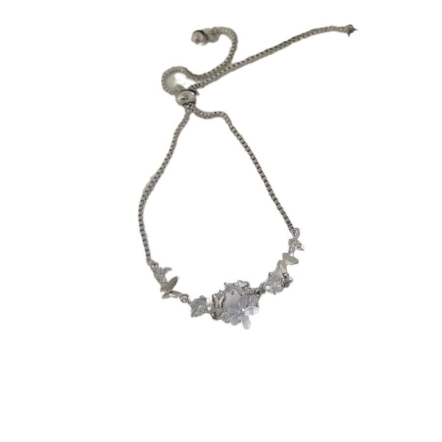 Fashionable Silver Womens Bracelet With Beautiful Floral And Design Butterfly