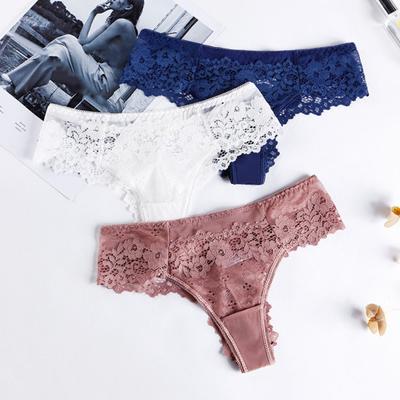 Women Panties See-through Hollow Out Lace Solid Color Low Waist Soft Breathable Anti-septic Elastic Lady Underpants Briefs