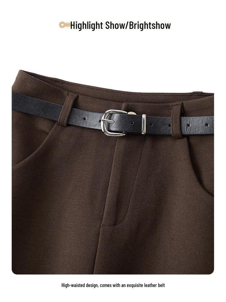 Women's Coffee Wool-Blend A-Line Skirt: High-Waisted, Slimming, Back Slit for Autumn/Winter 2025.