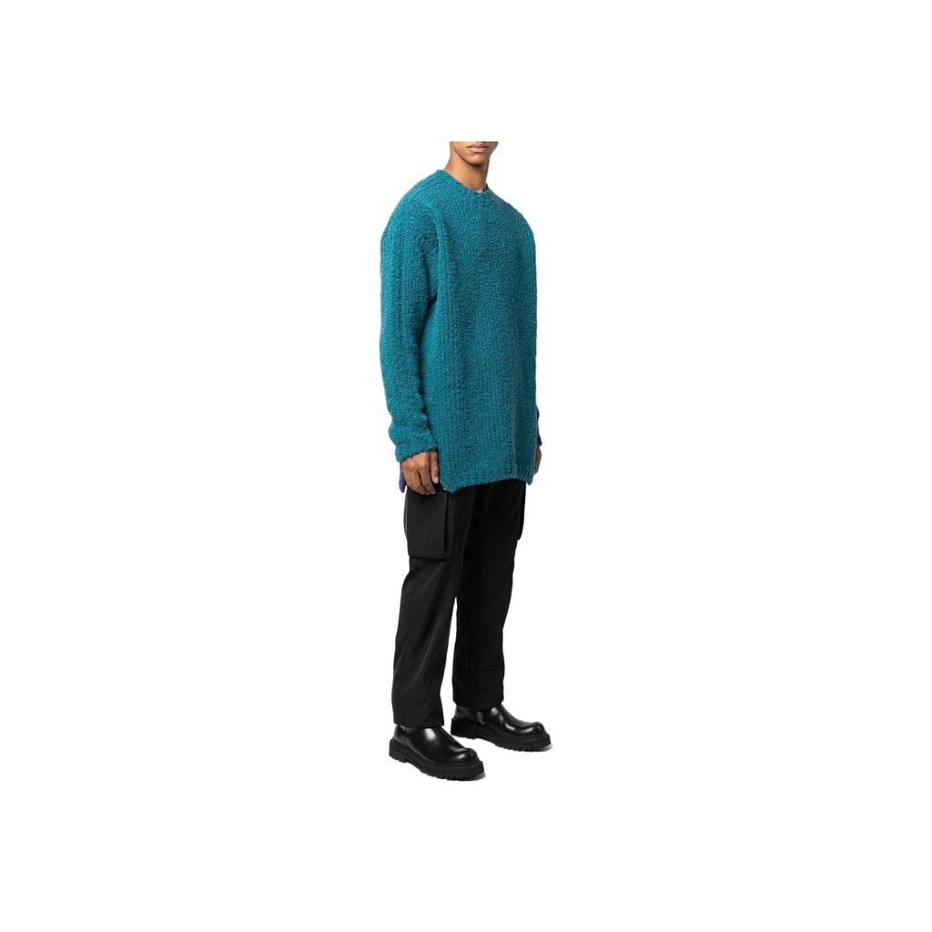 Off-White Spring/Summer 2022 Contrast Crew Neck Chunky Knit Long Sleeve Wool Sweater Men Tops Blue OMHE124F22KNI0015535IRISH