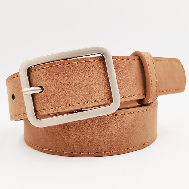 Simple and Versatile Square Buckle Imitation Leather Trendy Belts for Women's Belts for Retro Student Belts