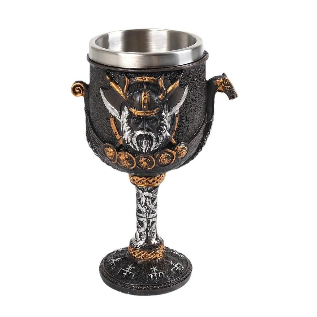 Norse Mythology Asgard Metal Cup Resin Strap Stainless Steel Liner Wine Goblet Boat Ceremony Teacup