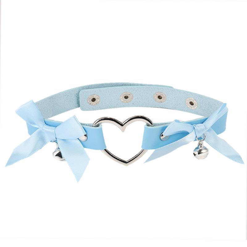 Sweet Heart Collar Bow & Bell Choker Necklace - European & American Style