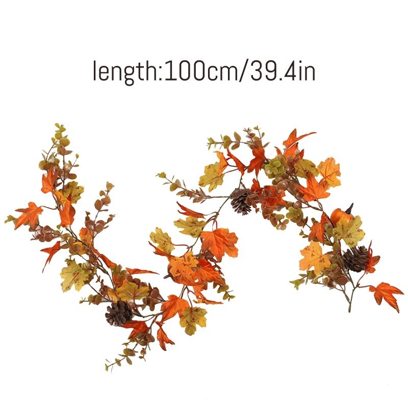 Fall Garland Thanksgiving Decor Artificial Fall Maple Leaves for w/ Pumpkin Halloween Garland for Garden Party Home Orna