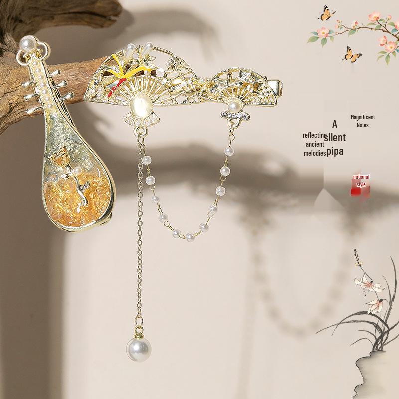 Retro Tassel Pearl Hairpin - Chinese Ethnic Updo Duckbill Clip for Women