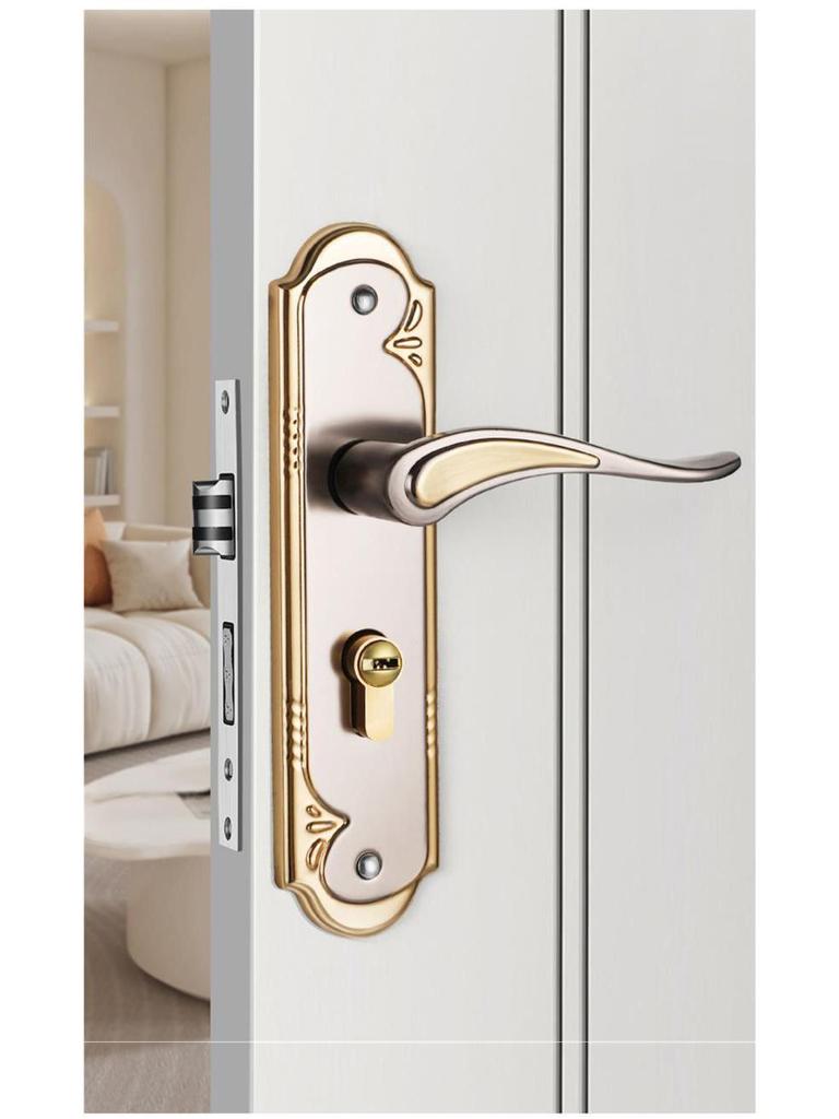 Universal Interior Door Lock Set: Silent Three-Piece Black Handle for Bedroom or Old Door Replacement