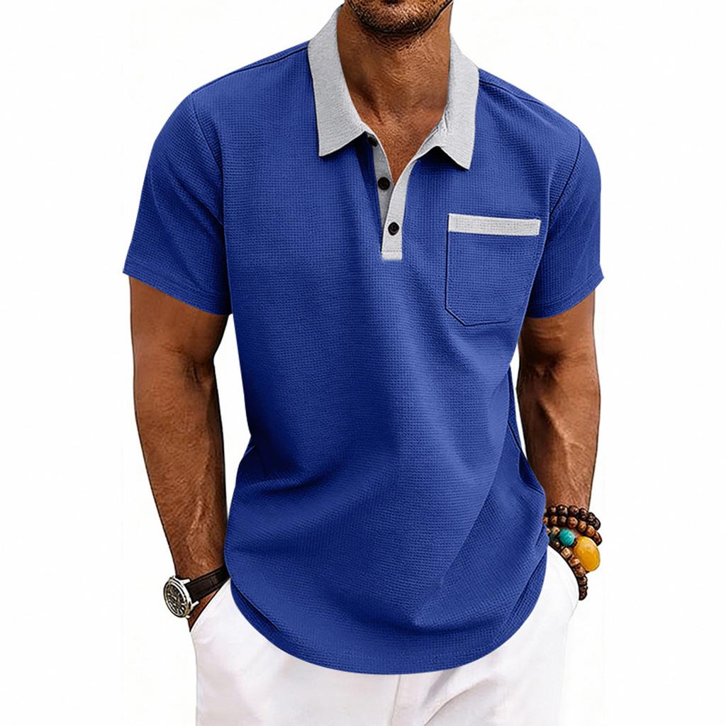 Men's Loose Shirt Matching Pockets Business- Collar Short-sleeved Shirt