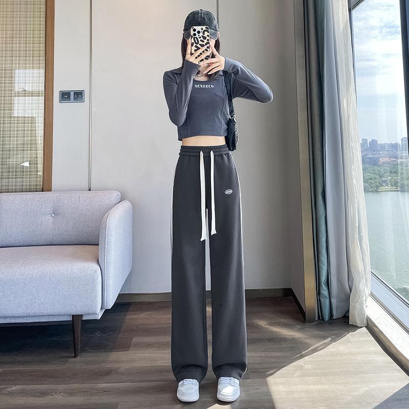 

Женские серые широкие брюки-треники с высокой посадкой, облегающие прямые брюки в стиле кэжуал для весны и осени 2025 4XL темно-серого