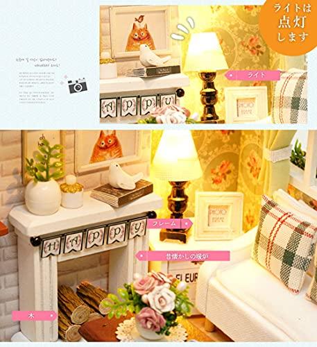 Moin Moin [Japanese Instructions] 1/24 Scale Dollhouse Miniature DIY Kit Set for Beginners | Dog-Friendly Room | LED Light + Acrylic Case (Travel Prep