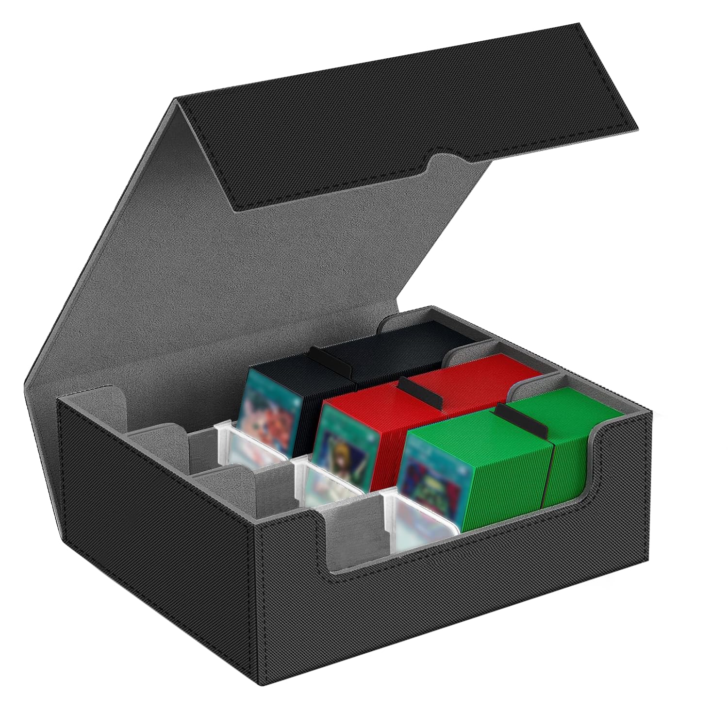 

Колода вмещает более 1800 карт, 3 отделения, кейс с 8 отсеками, карты, колонки, встроенные магниты, кожа, (Черный + Серый)