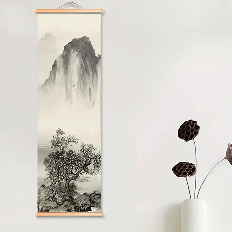 1PC/4PC Painting Chinese Style Ink Painting Alpine Canvas Decorative Solid Wood Scroll Paintings