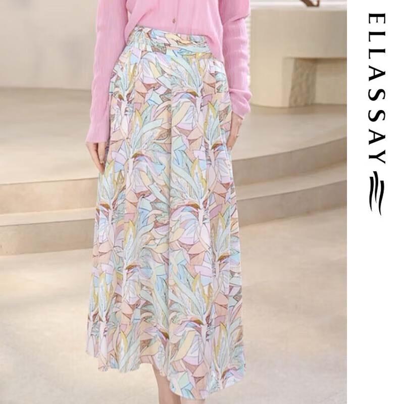 ELLASSAY Women's Silk Print Loose Wide-Leg Skirt Pants