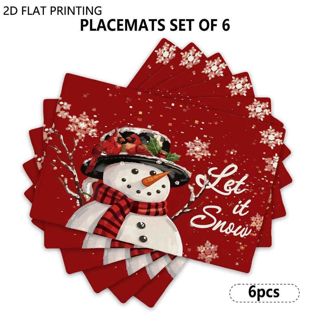 4pcs/6pcs, Christmas Placemat Set, Snowman Red Cardinal for Home Kitchen Placemats, Suitable for Home Kitchen Restaurant Decor, Holiday Party Table De