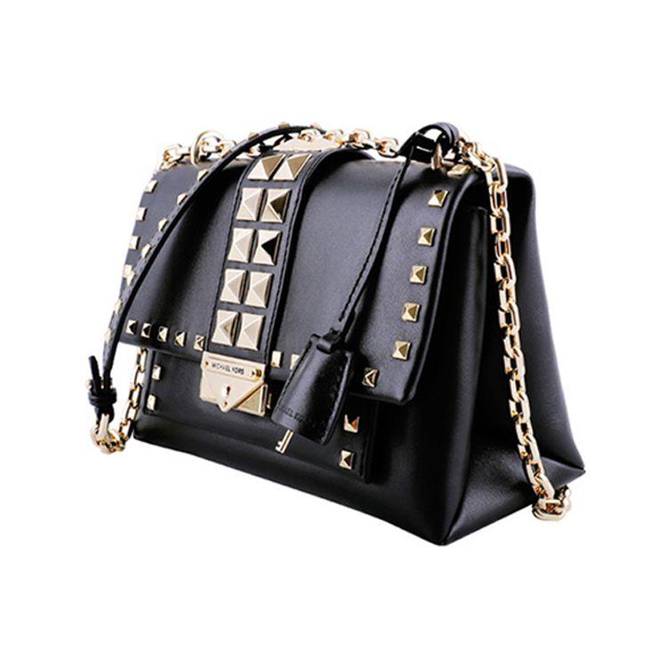 Michael Kors Cece Studded Color Block Chain Leather Shoulder Bag Medium Women Shoulder Bag 30S9G0EL6L-BLACK