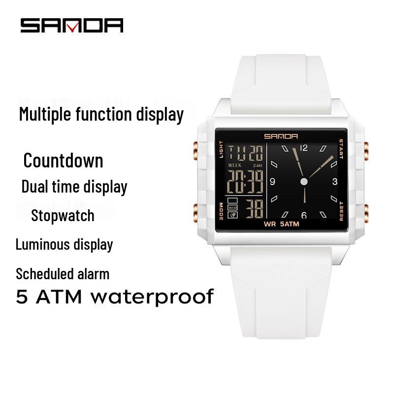 SANDA Men's Luminous Waterproof Sports Watch - Square Design with Multifunctional Countdown Timer