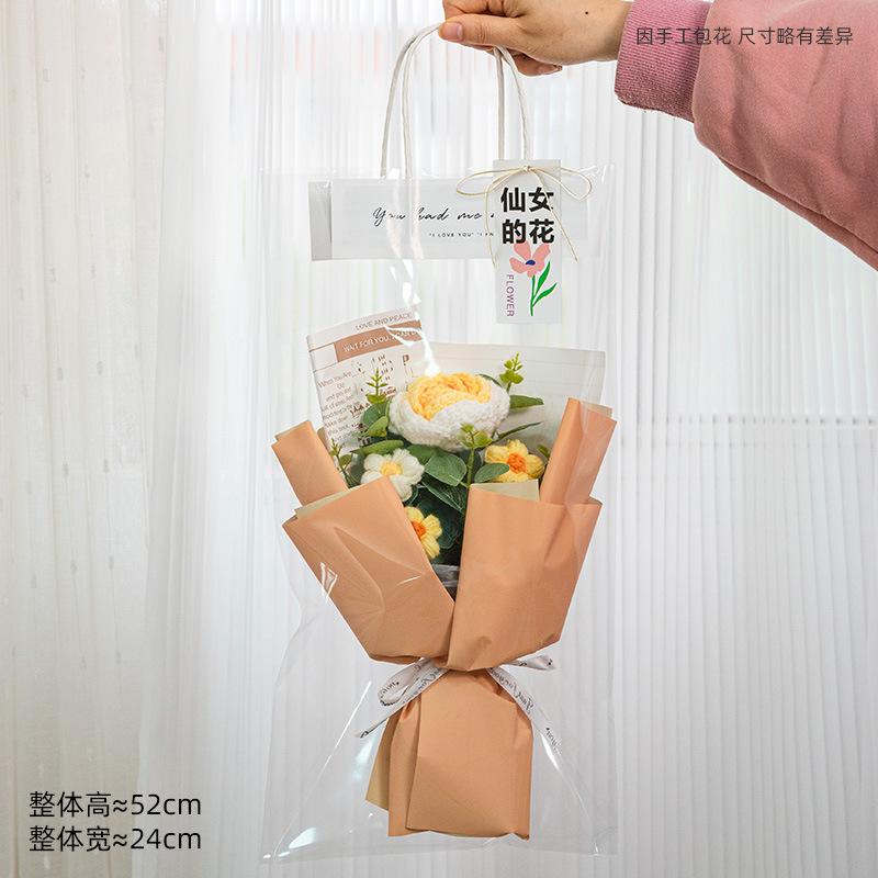 Hand-Knitted Sunflower & Rose Bouquet - with LED Lights & Gift Bag Thanksgiving Gift