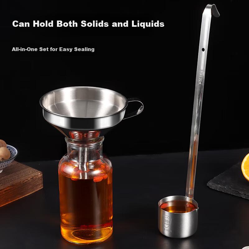 BJ 304 Stainless Steel Wine Pourer Funnel with Filter Mesh, Wine Dipper, Oil Spoon, And Liquor Dispenser Set