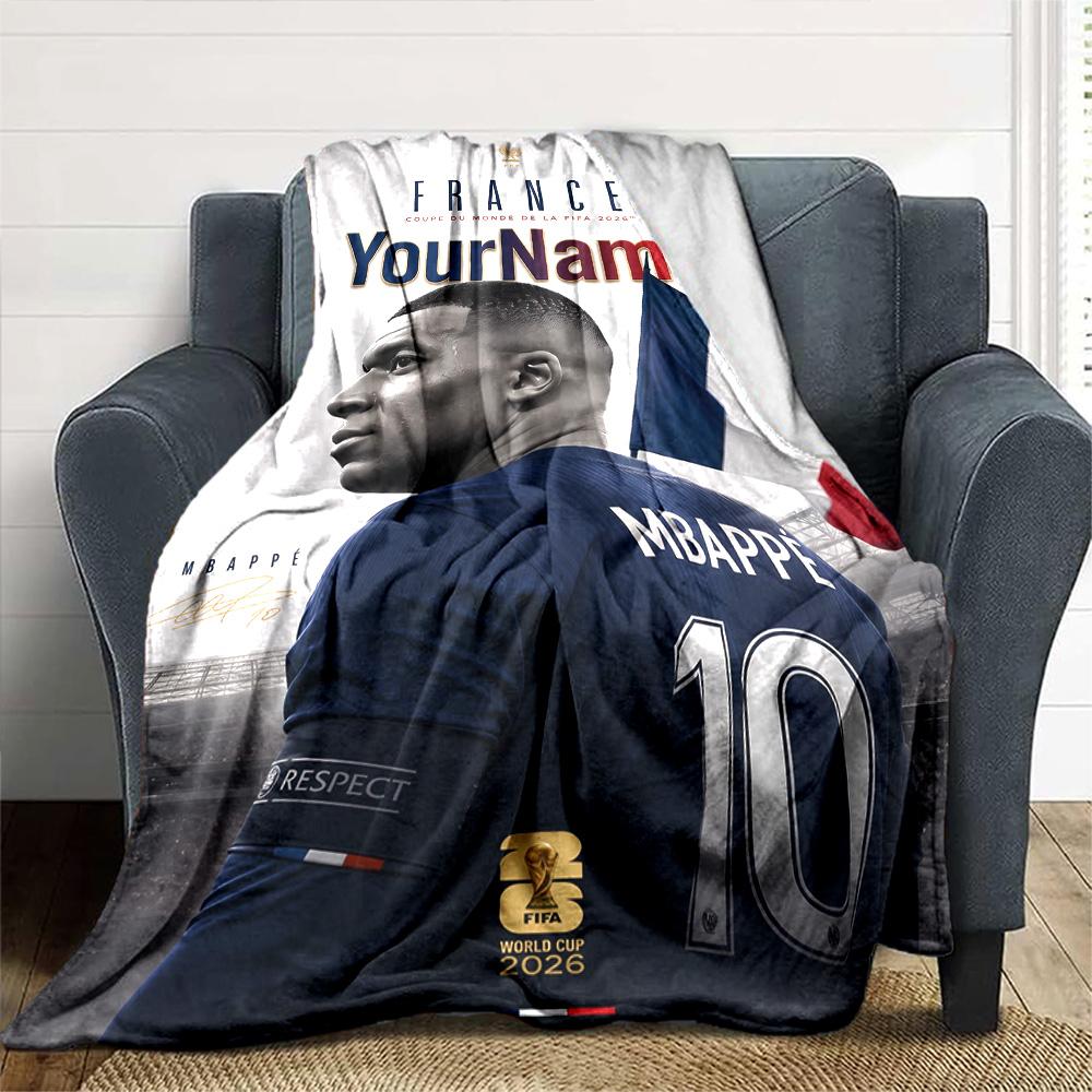 Mbappe Deinen Namen Personalisierbare Decke Überwurf Personalisierbare Decke Ultra-Weich Vielseitig für Sofa Meeresufer Büro Wohnzimmer Ideal für Alle Jahreszeiten