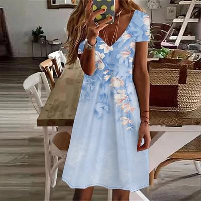 Moda de vară pentru femei cu decolteu în V cu mânecă scurtă cu imprimeu cu flori Rochii sex cu fustă scurtă