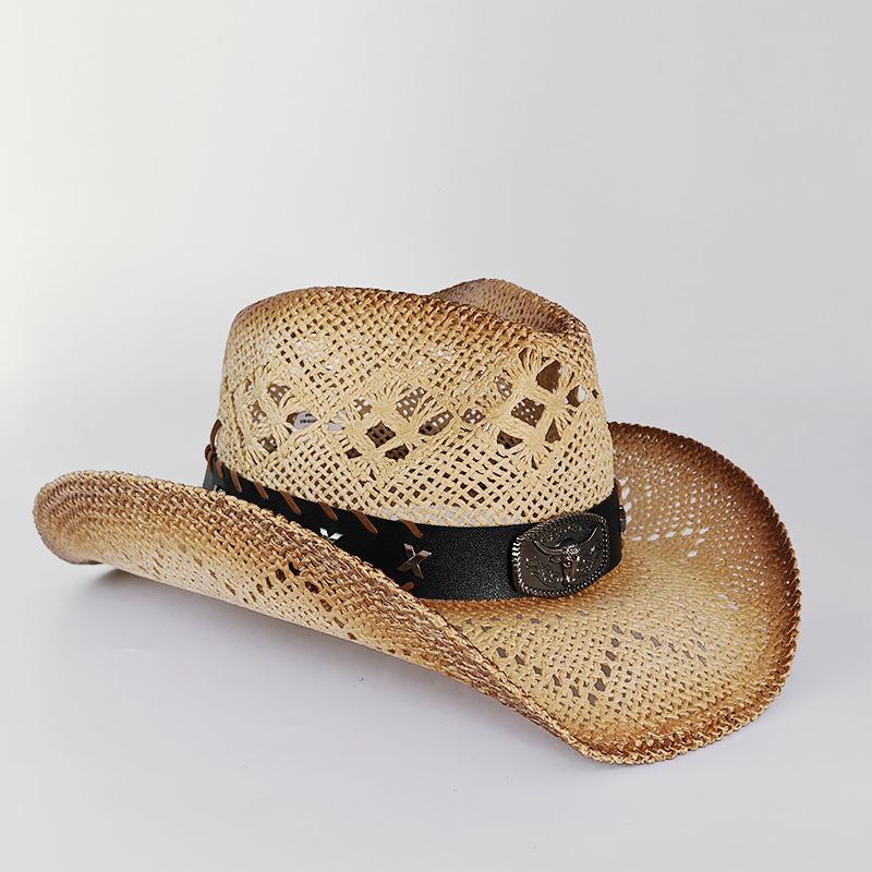 new Men Cowboy Straw hat women Fashion Large Brim straw hat with belt Party Outdoor summer cowgirl beach Sun Hat sombrero vaquer