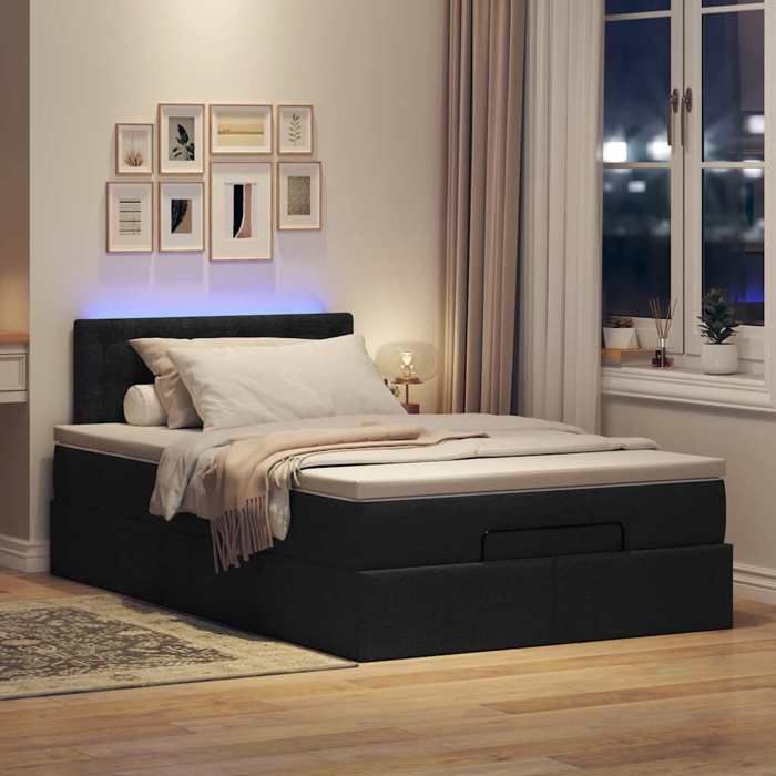 VidaXL Ottoman Bed with Mattress Black 120x200 Cm Fabric, Bed, Upholstered Bed, Double Ottoman Bed, Bed with Storage 3312466